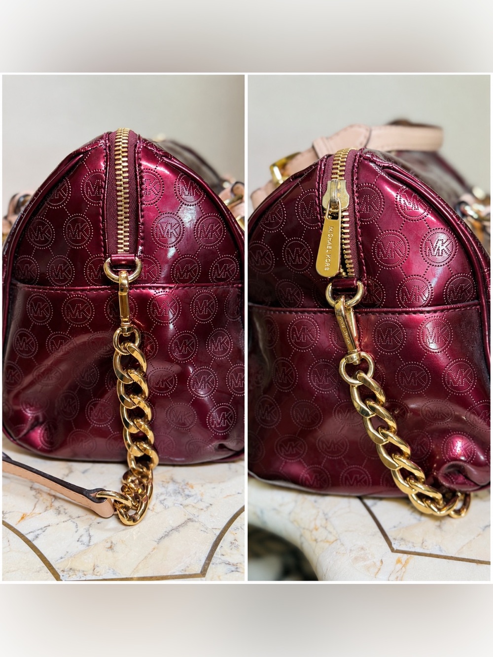 SOLD- Vintage Michael Kors Bordeaux Patent Bag & Matching Wallet Set - Picture 11 of 17